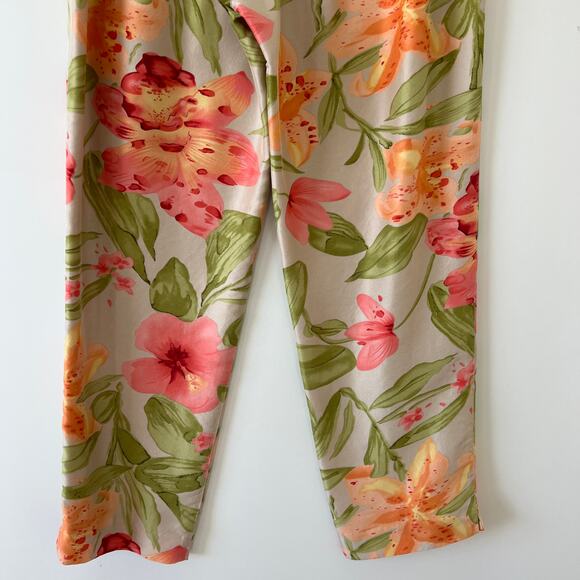 Vintage Tropical Hawaiian Floral Silk Cropped Trouser Pants Womens 6 Pink Orange - Picture 4 of 16